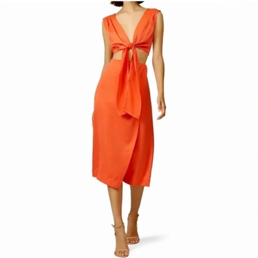 Nicholas Size 4 Orange Cut Out Tie Front Dress
